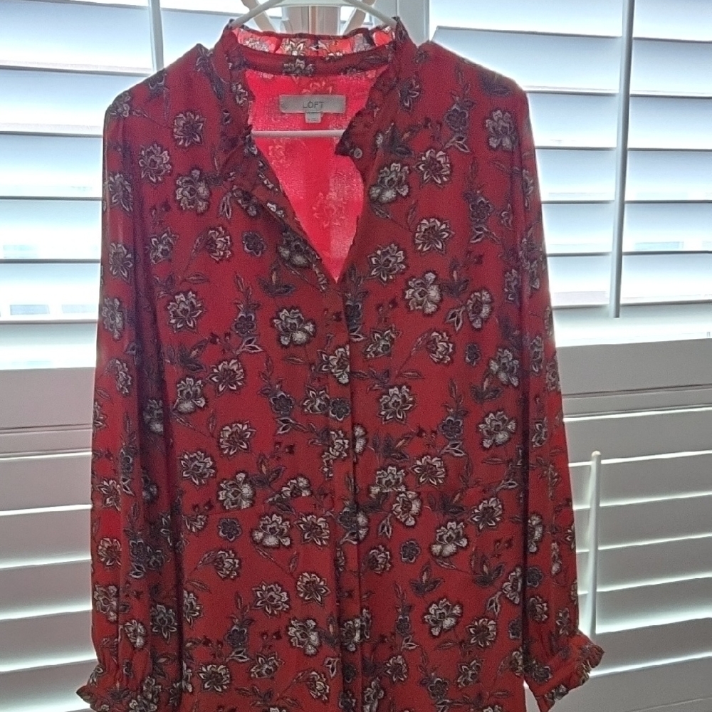 LOFT Button Down Dress with Mandarin Collar